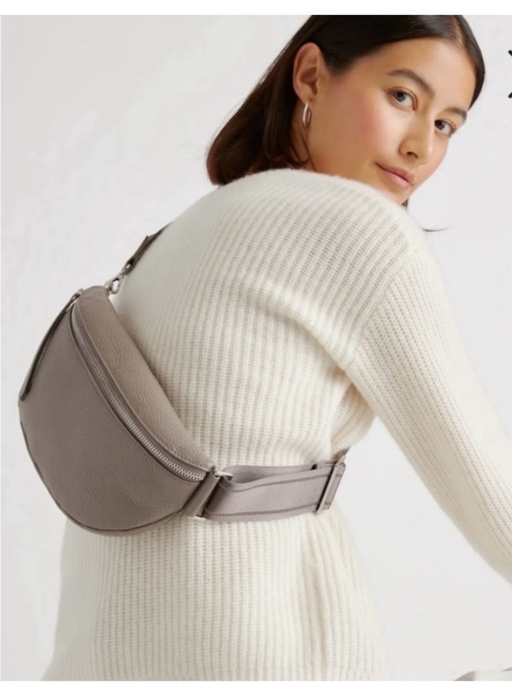Quince Pebbled Leather Crossbody Sling Bag Mink Grey
